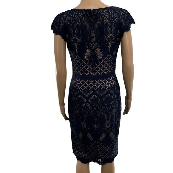 Tadashi Shoji Midnight Blue Brogan Nude Lace Cocktail Dress - Picture 8 of 11